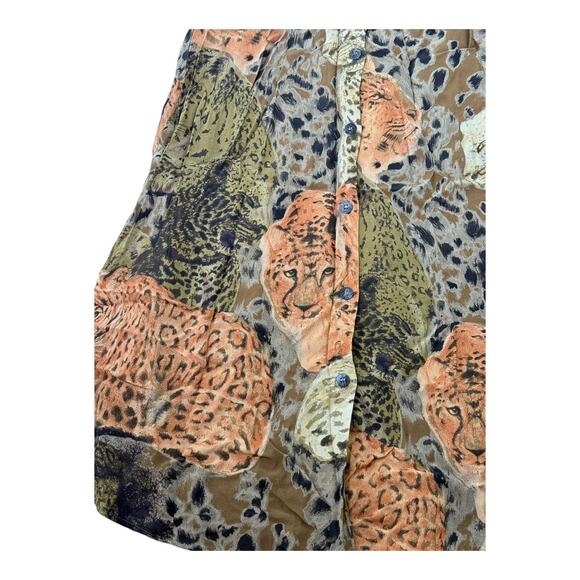 Vtg Carole Little Rayon Maxi Skirt Safari Tiger Big Cat 80s Button Front Size 8 - Picture 3 of 9